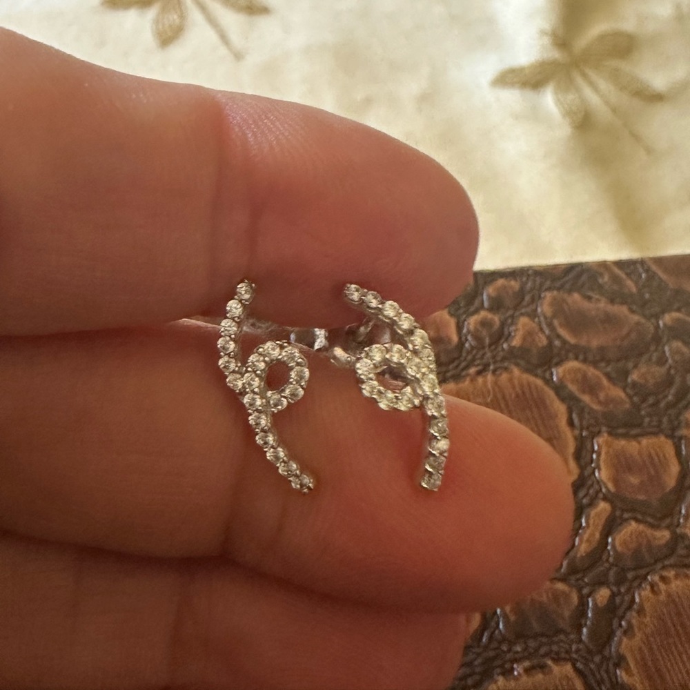 Abstract Pave Simulated Diamond Pierced Post Earrings.